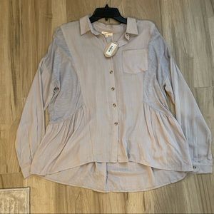 NWT/Mystree Dolman Long Sleeve with Ruffle/Grey/S